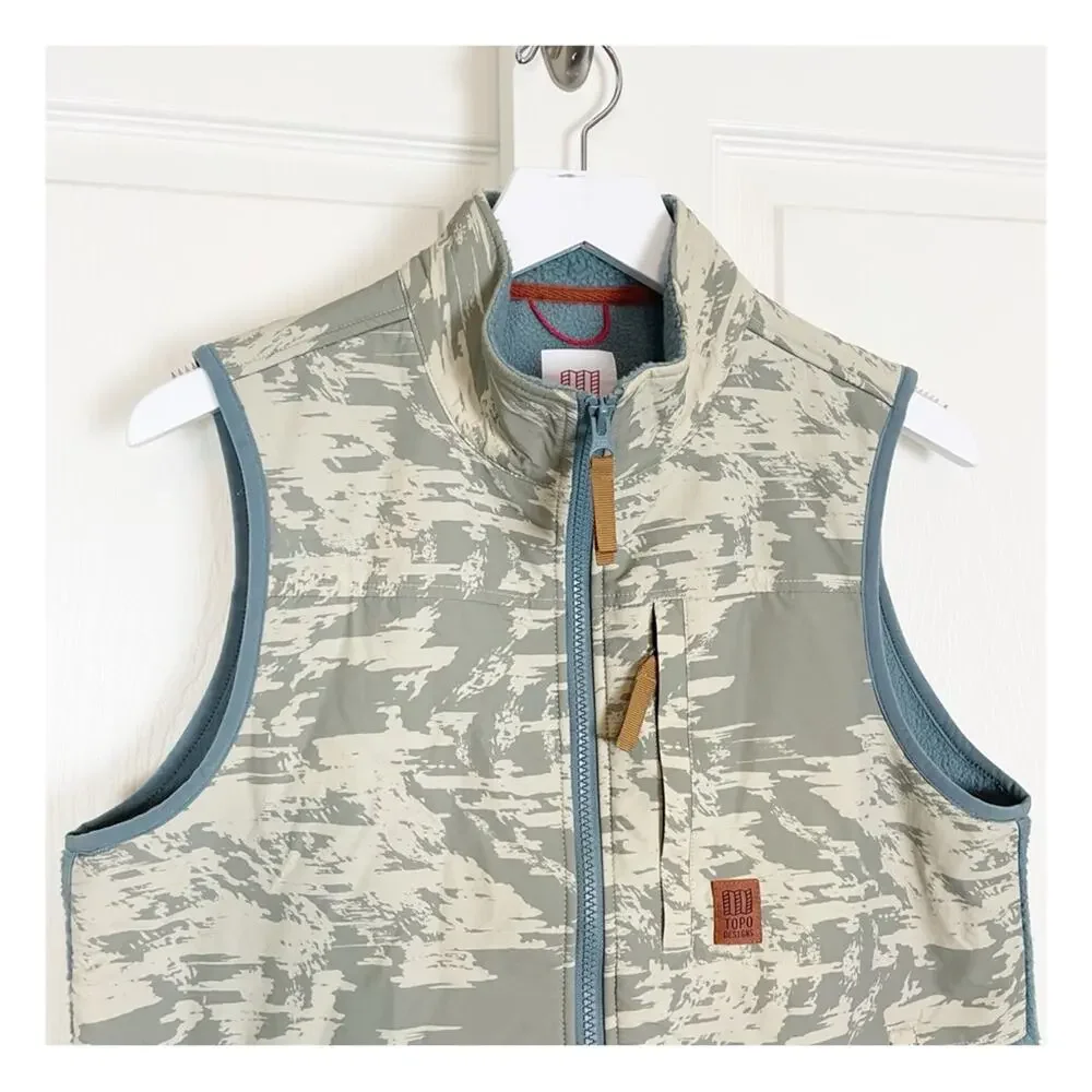 Topo Designs Subalpine Sherpa Fleece Vest Blue Sand Print Sz M